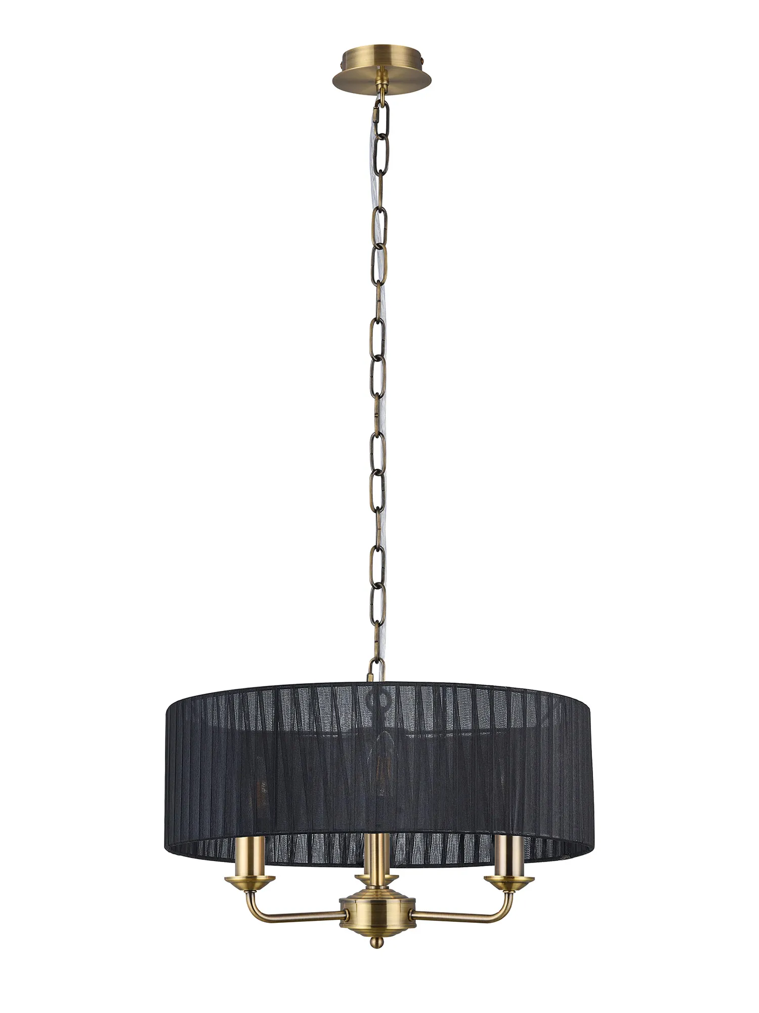 Banyan 3 Light Multi Arm Pendant With 45cm x 15cm Organza Shade Antique Brass/Black DK0867  Deco Banyan AB BL